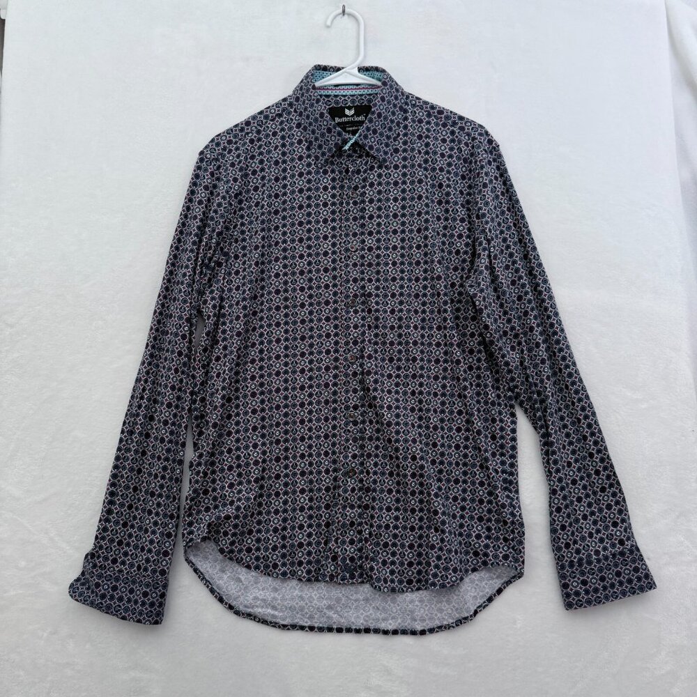 Butter Cloth Shirt Men M Blue Robert Herjavec Geometric Regular Fit Flip Cuff